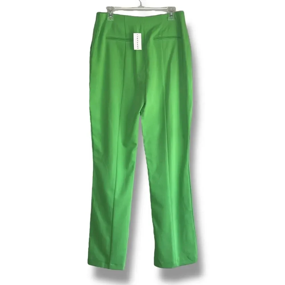 TOPSHOP pintuck high waist dress pants trousers bright kelly green NWT Women's 8 - Picture 10 of 11